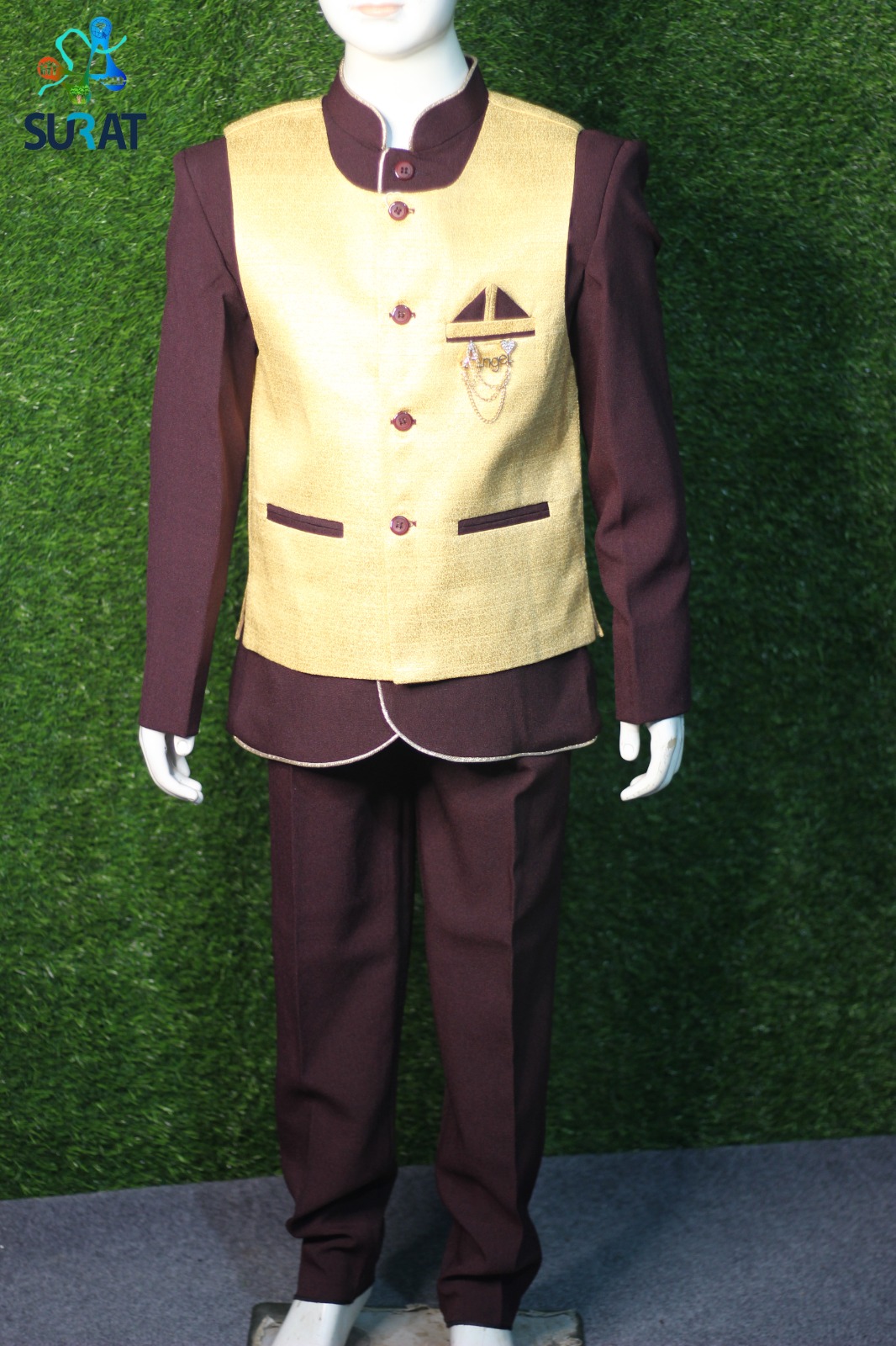 Kid Panjabi Pajama Koty 3Pcs Set Maroon Color
