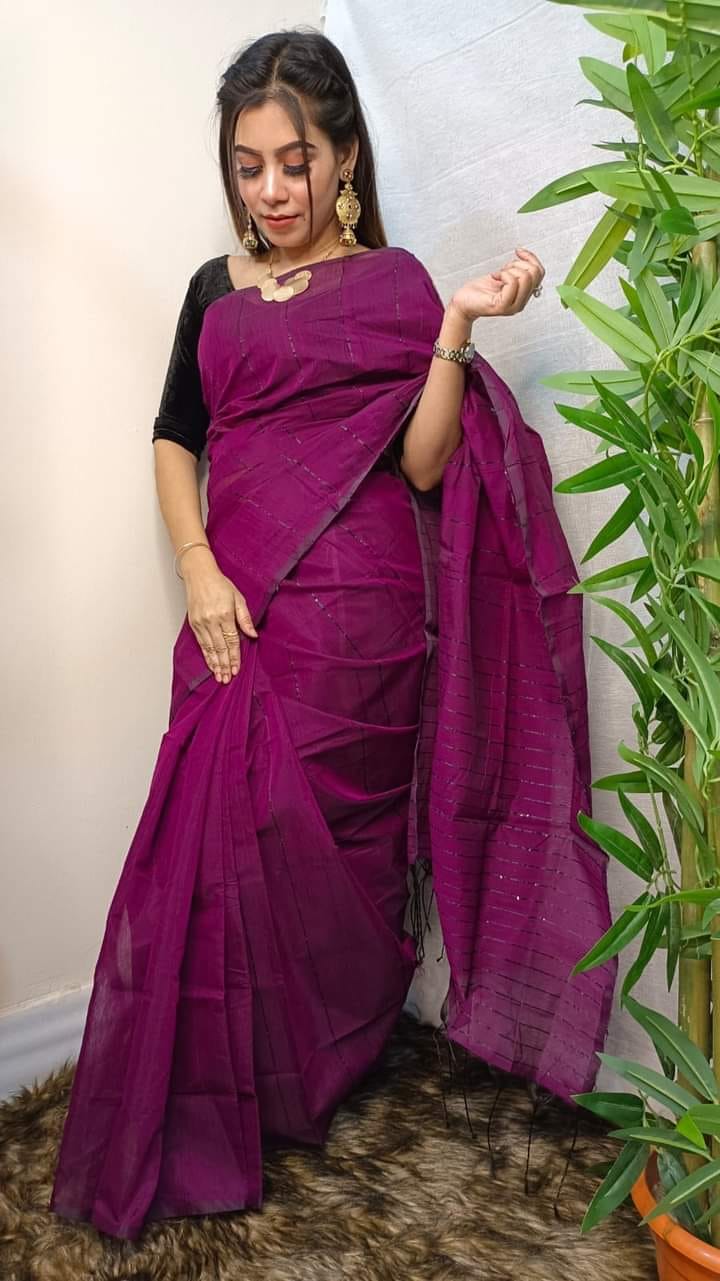 Women Solid Multi Color Sari For Wedding and Holud