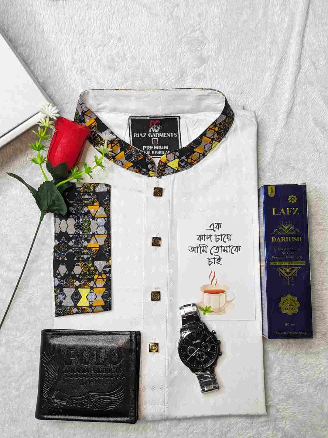 Valentine Gift Combo For Men White Panjabi Perfume