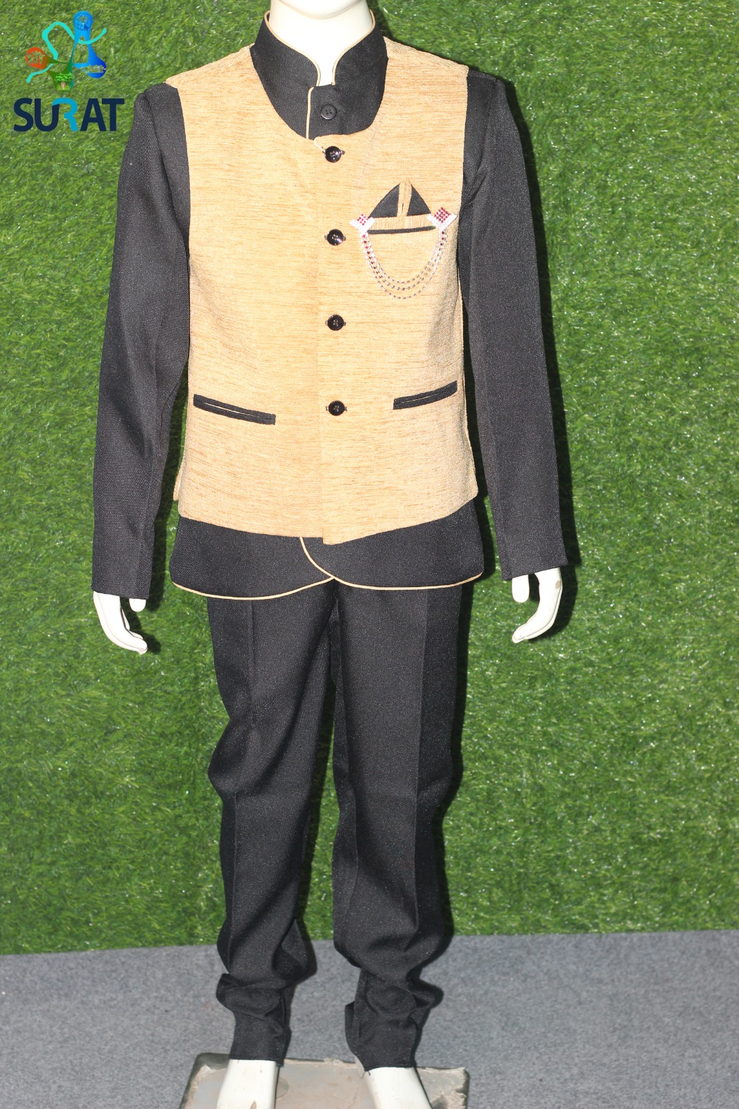 Kid Panjabi Pajama Koty 3Pcs Set Black Color