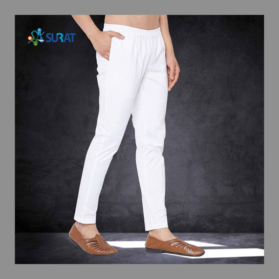 Mens White Pajama Stitch Regular Fit Zipper Pocket Cotton Fabrics