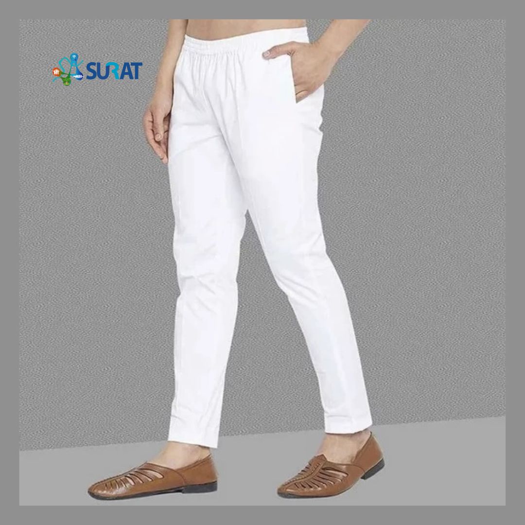Mens White Pajama Stitch Regular Fit Zipper Pocket Premium Cotton